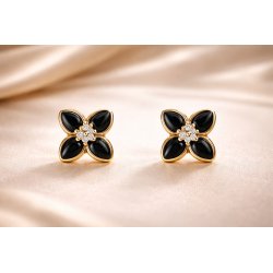 Kolczyki wkrętki kwiatki czarne wkrętki sztyfty srebro 925 pozłacane