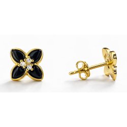 Kolczyki wkrętki kwiatki czarne wkrętki sztyfty srebro 925 pozłacane