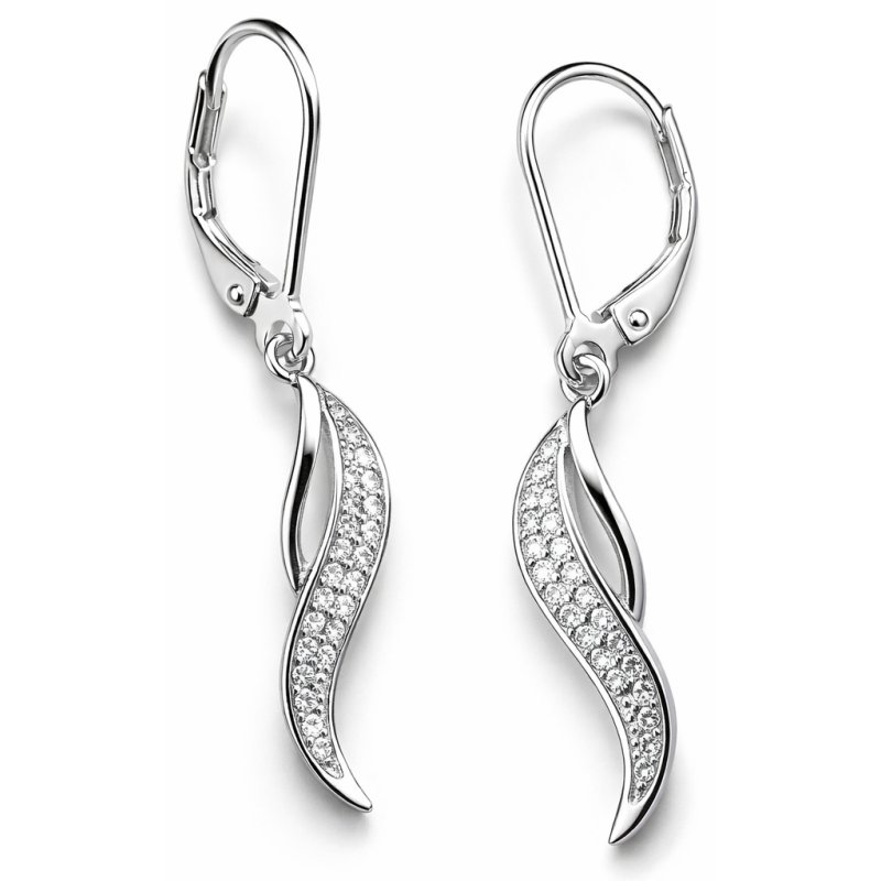 Srebrne kolczyki angielskie z cyrkoniami  wiszące srebro próba 925 rodowane