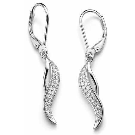 Srebrne kolczyki angielskie z cyrkoniami  wiszące srebro próba 925 rodowane