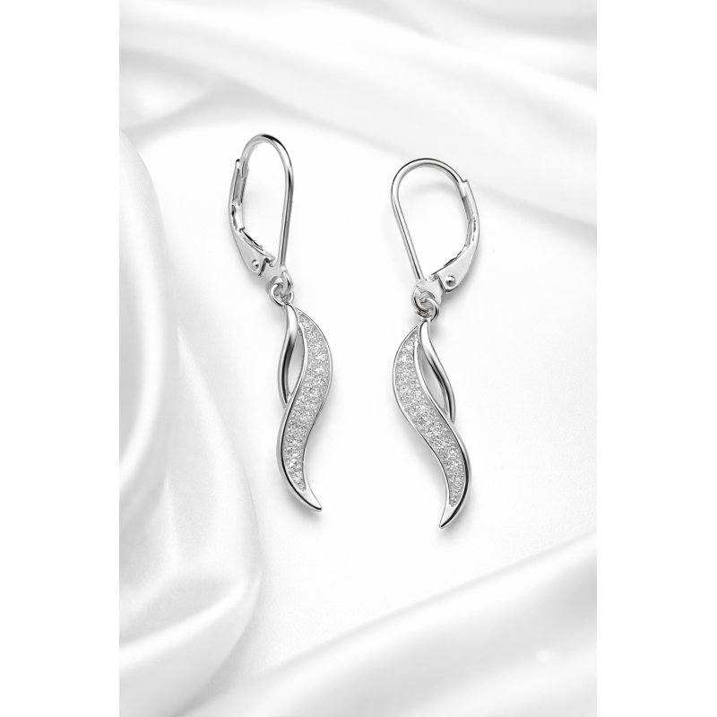 Srebrne kolczyki angielskie z cyrkoniami  wiszące srebro próba 925 rodowane