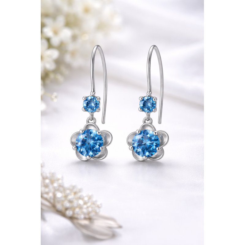 Kolczyki srebrne kwiatki rodowane kolczyki srebro próba 925 wiszące