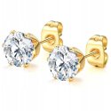 Kolczyki eleganckie z cyrkonią pozłacane sztyft stal szlachetna 316L