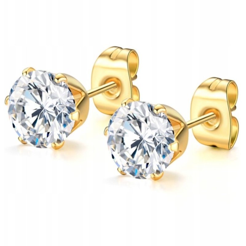 Kolczyki eleganckie z cyrkonią pozłacane sztyft stal szlachetna 316L