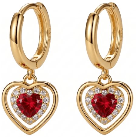 Srebrne kolczyki wiszące serca kolczyki srebro pozłacane próba 925 angielskie