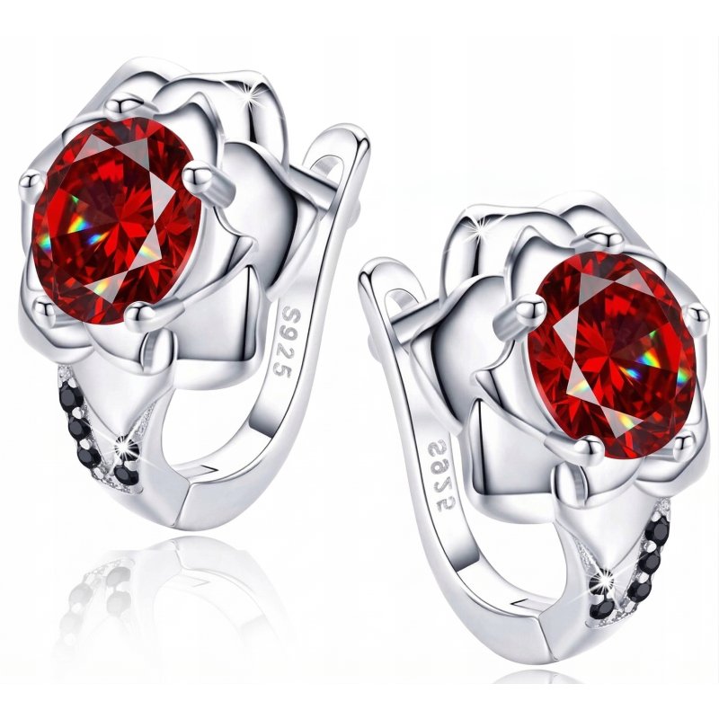 Srebrne kolczyki 925 róże dla kobiety rodowane kwiatki angielskie