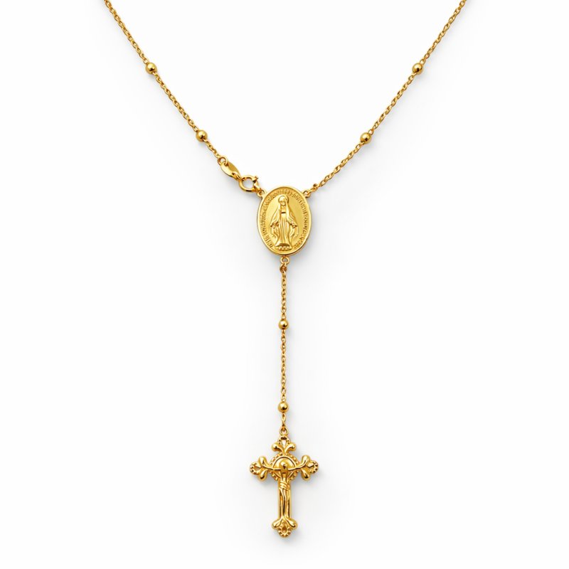 Naszyjnik srebrny pozłacany łańcuszek damski z krzyżykiem i medalikiem srebro 925