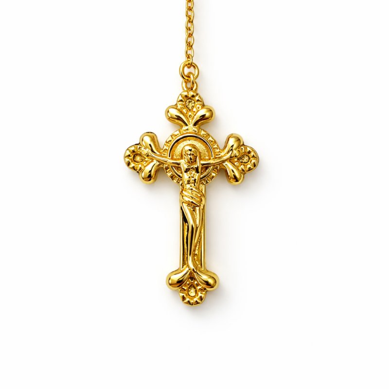 Naszyjnik srebrny pozłacany łańcuszek damski z krzyżykiem i medalikiem srebro 925