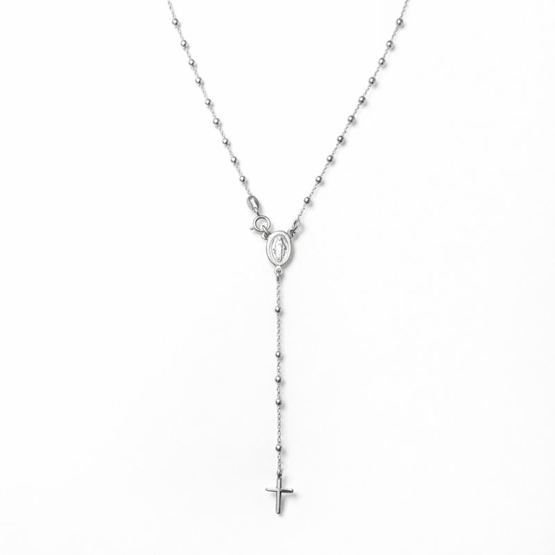 Naszyjnik srebrny różaniec krzyżyk medalik na komunię chrzest srebro