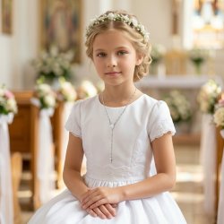 Naszyjnik srebrny różaniec krzyżyk medalik na komunię chrzest srebro