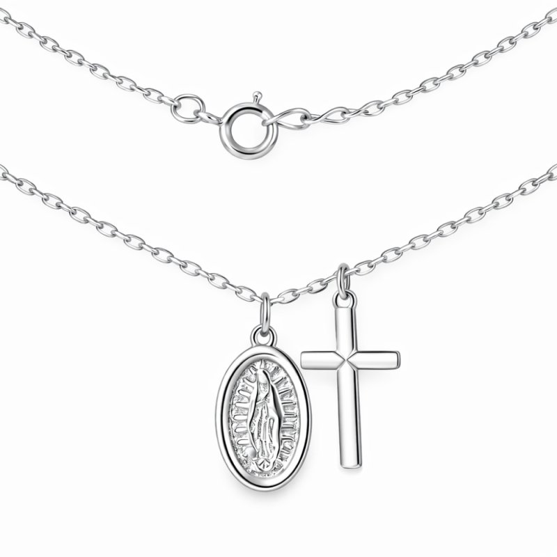 Łańcuszek srebrny z krzyżykiem medalik na komunię dla dziewczynki srebro