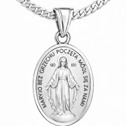 Łańcuszek srebrny na komunię dla chłopca z medalikiem matka boska srebro
