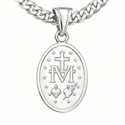 Łańcuszek srebrny na komunię, chrzest z medalikiem matka boska dla chłopca