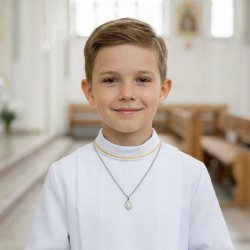 Łańcuszek srebrny na komunię, chrzest z medalikiem matka boska dla chłopca