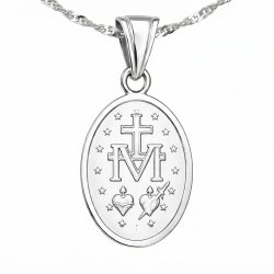 Łańcuszek srebrny medalik komunijny matka boska na komunię na chrzest
