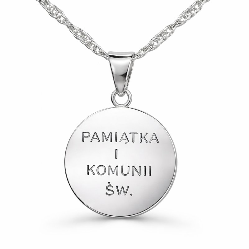 Naszyjnik srebrny łańcuszek dla dziewczynki medalik na komunię srebro 925