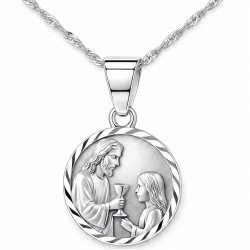 Naszyjnik srebrny łańcuszek dla dziewczynki medalik na komunię srebro 925