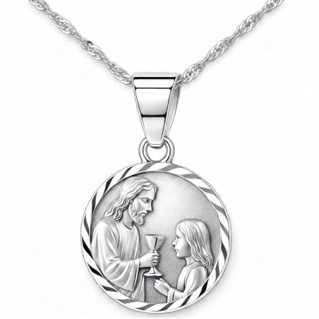 Naszyjnik srebrny łańcuszek dla dziewczynki medalik na komunię srebro 925