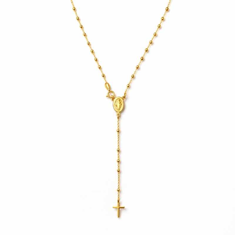 Naszyjnik srebrny różaniec z krzyżykiem i medalikiem na komunię srebro pozłacane 925