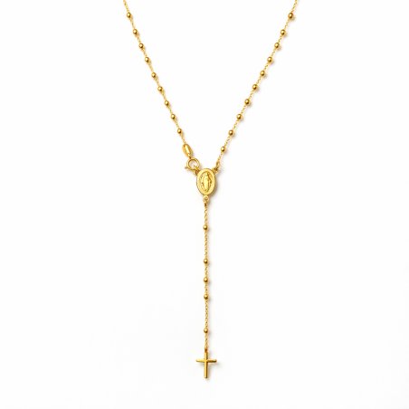 Naszyjnik srebrny różaniec z krzyżykiem i medalikiem na komunię srebro pozłacane 925
