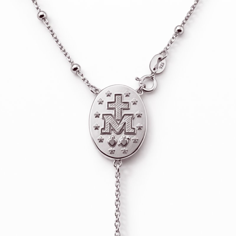 Naszyjnik srebrny rodowany łańcuszek z krzyżykiem i medalikiem srebro 925