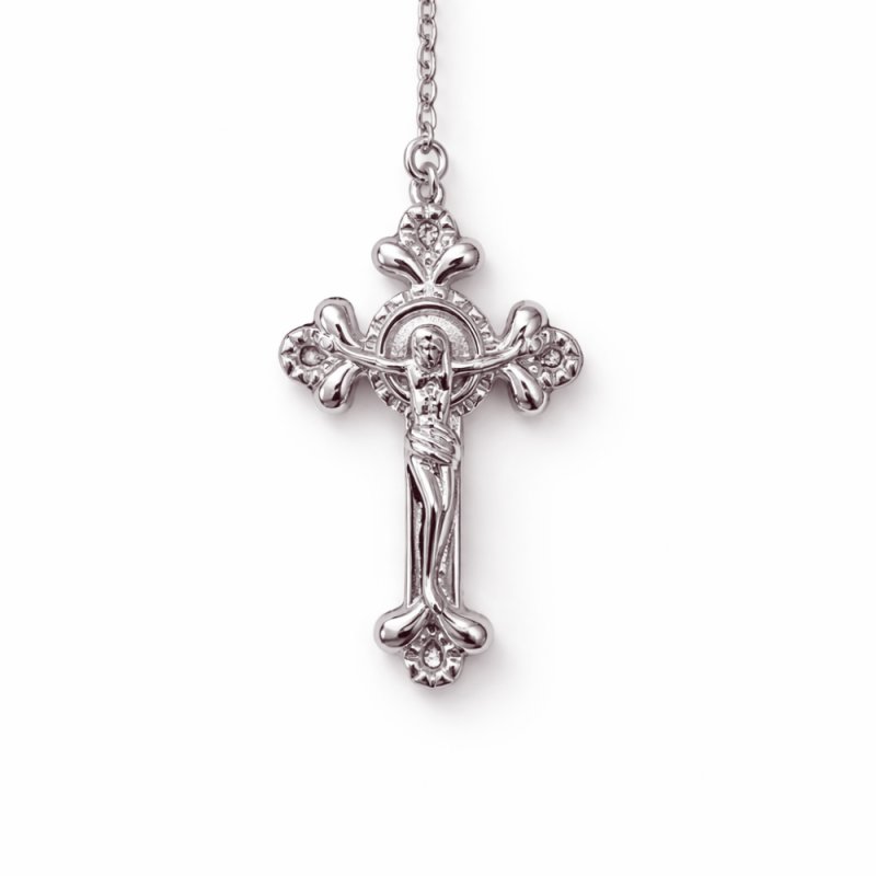 Naszyjnik srebrny rodowany łańcuszek z krzyżykiem i medalikiem srebro 925