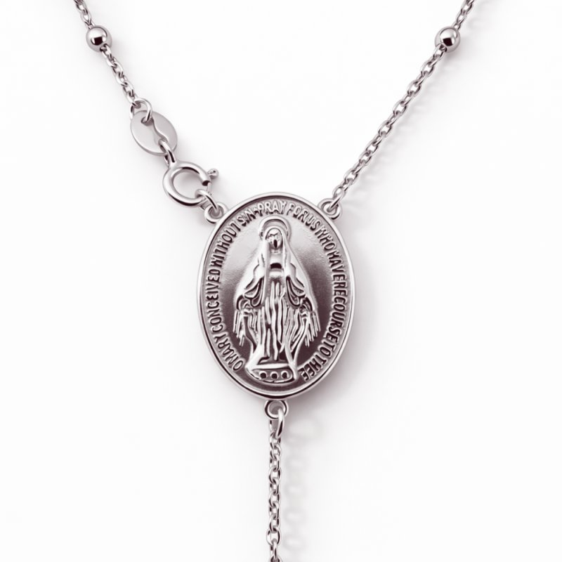 Naszyjnik srebrny rodowany łańcuszek z krzyżykiem i medalikiem srebro 925