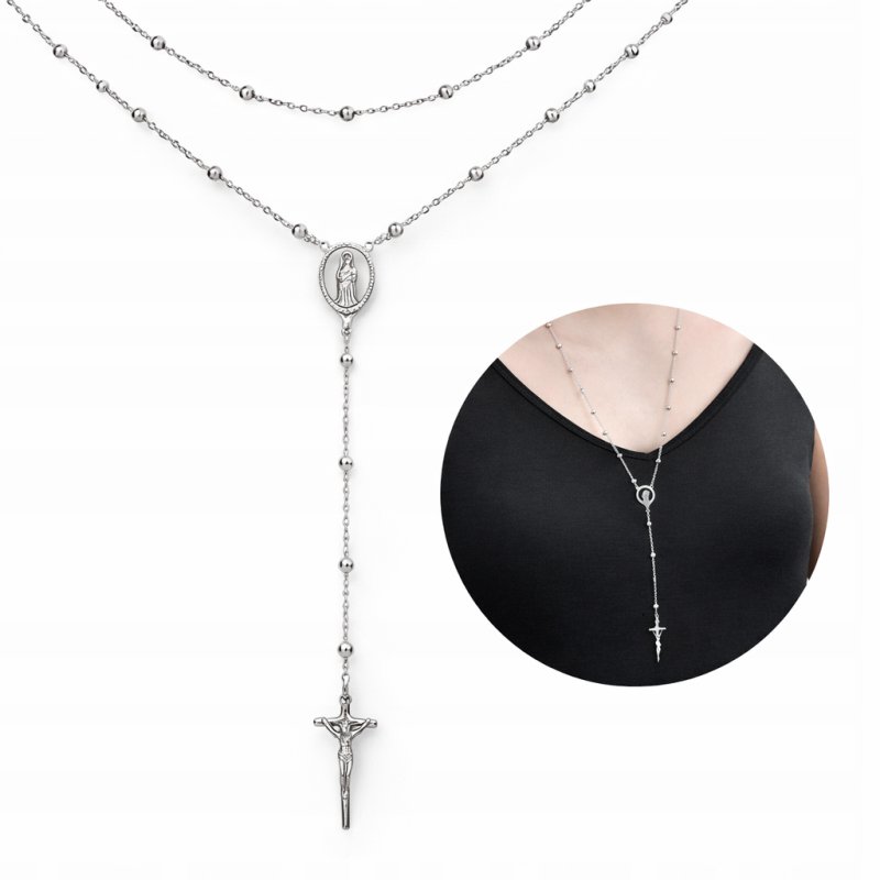 Naszyjnik srebrny rodowany łańcuszek z krzyżykiem i medalikiem srebro 925