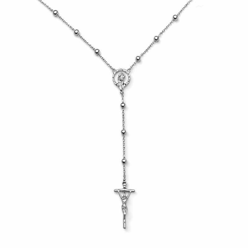 Naszyjnik srebrny rodowany łańcuszek z krzyżykiem i medalikiem srebro 925