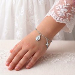 Srebrna bransoletka na rękę rodowana z krzyżykiem i medalikiem srebro 925