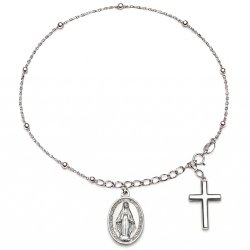 Srebrna bransoletka na rękę rodowana z krzyżykiem i medalikiem srebro 925