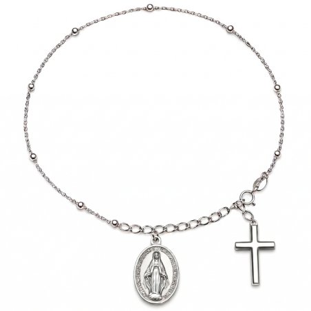 Srebrna bransoletka na rękę rodowana z krzyżykiem i medalikiem srebro 925