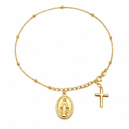 Srebrna bransoletka damska krzyżyk medalik pozłacane srebro próba 925