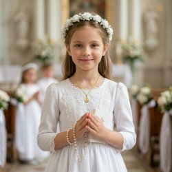 Naszyjnik srebrny łańcuszek z zawieszką medalik na chrzest komunię srebro pozłacane 925