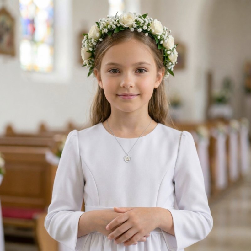 Naszyjnik srebrny medalik na komunię dla dziewczynki singapur łańcuszek 925