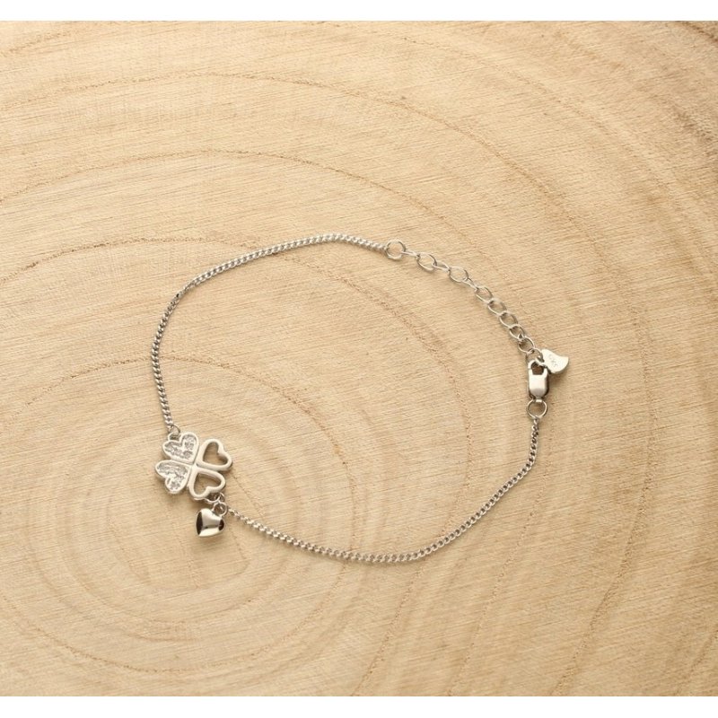 Srebrna bransoletka damska koniczynka srebro próba 925 rodowana oryginalna