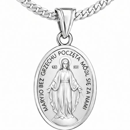 Łańcuszek srebrny na komunię, chrzest z medalikiem matka boska dla chłopca