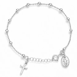 Bransoletka srebrna na rękę różaniec krzyżyk medalik srebro na komunię