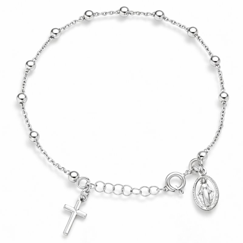 Bransoletka srebrna na rękę różaniec krzyżyk medalik srebro na komunię