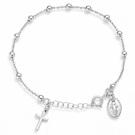 Bransoletka srebrna na rękę różaniec krzyżyk medalik srebro na komunię