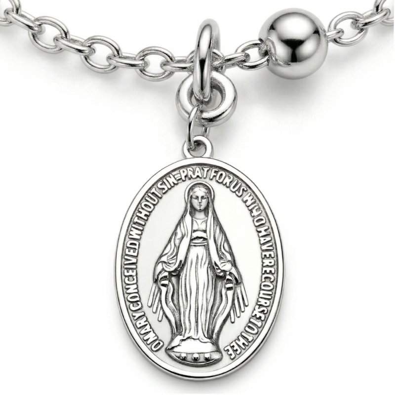 Bransoletka srebrna na rękę różaniec krzyżyk medalik srebro na komunię