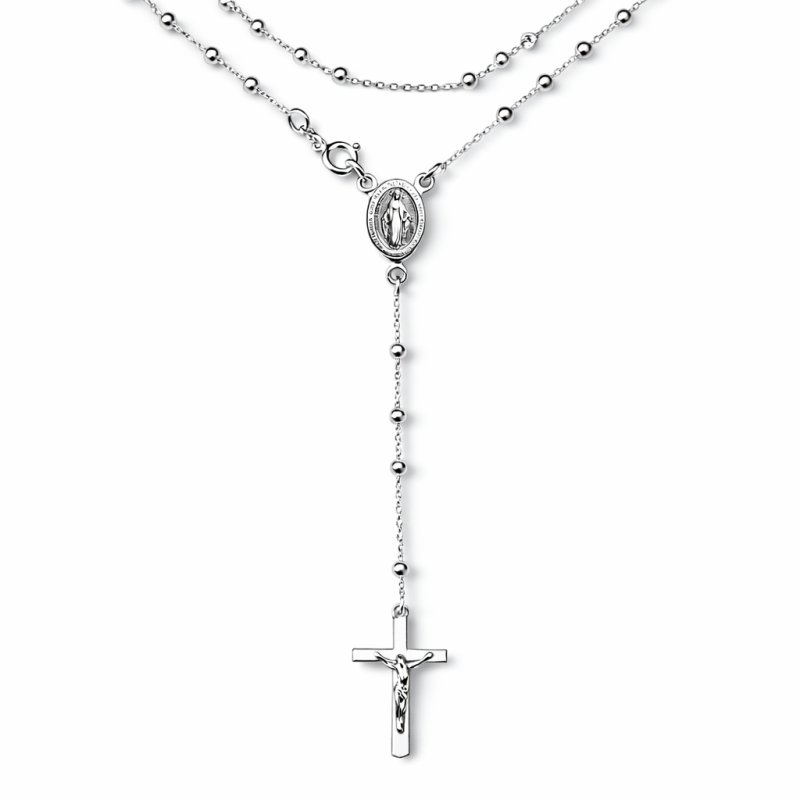 Naszyjnik srebrny damski różaniec łańcuszek z zawieszką krzyżyk srebro 925