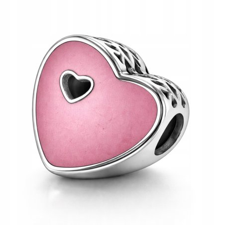 Charms zawieszka serce serduszko różowe beads srebro 925 na Walentynki