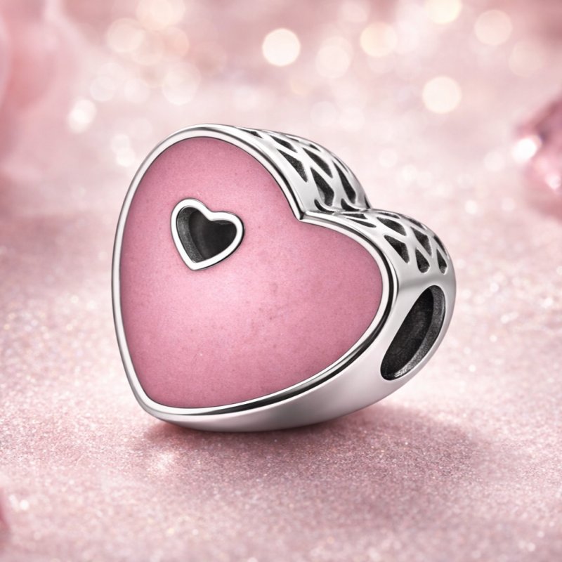 Charms zawieszka serce serduszko różowe beads srebro 925 na Walentynki