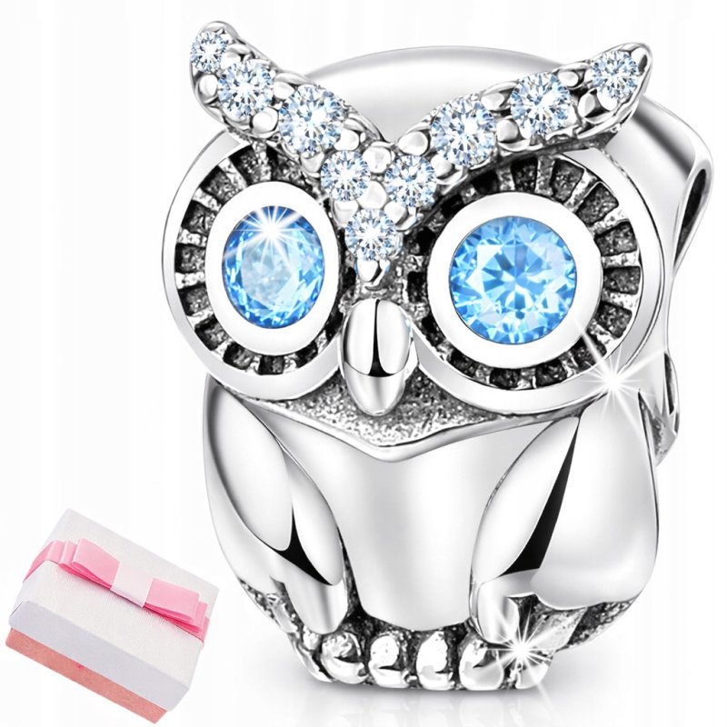 Charms zawieszka sowa koralik beads srebro próba 925