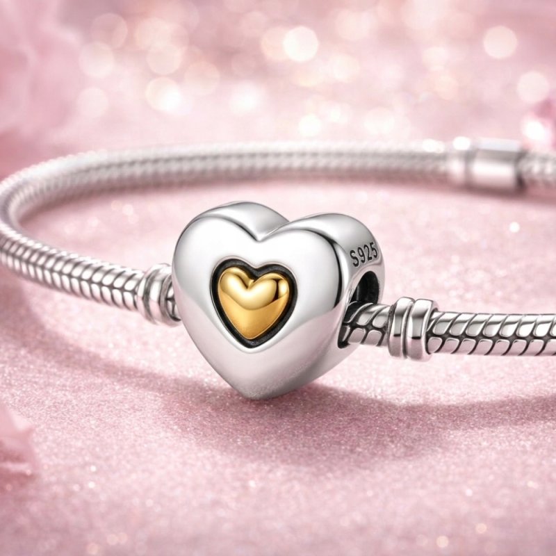 Charms srebrny zawieszka serce serduszko pozłacane beads srebro próba 925