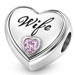 Charms zawieszka serce wife żona koralik beads srebro próba 925