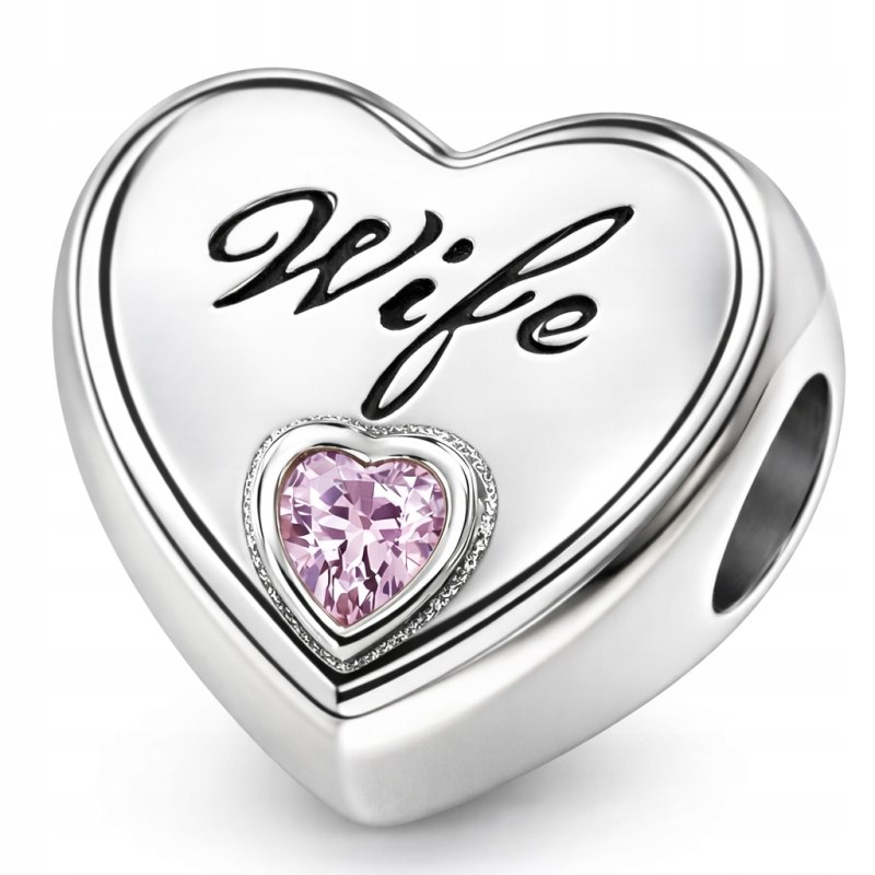 Charms zawieszka serce wife żona koralik beads srebro próba 925