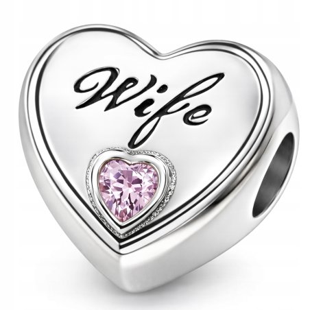 Charms zawieszka serce wife żona koralik beads srebro próba 925