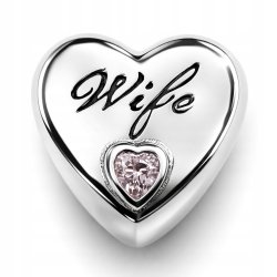 Charms zawieszka serce wife żona koralik beads srebro próba 925